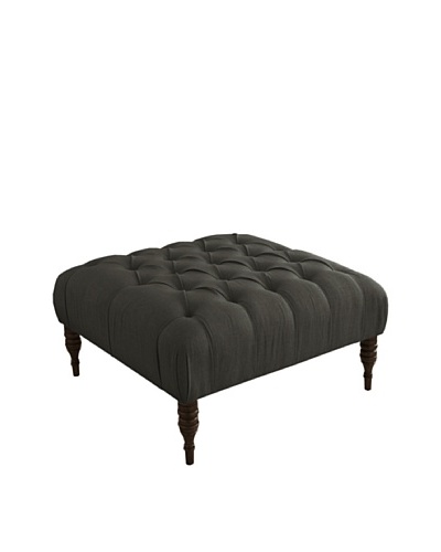 Skyline Tufted Ottoman, Linen Charcoal