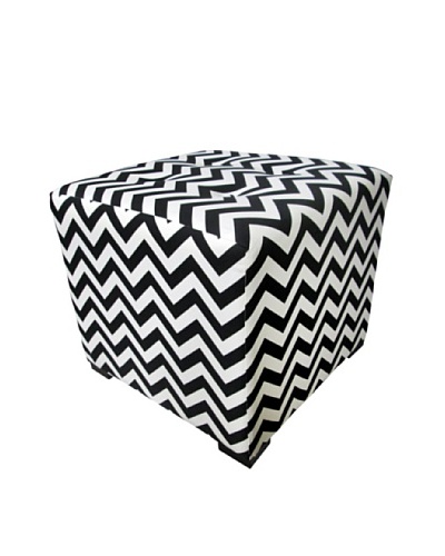 Sole Designs Merton ZZ Button-Tufted Square Ottoman, Black/White