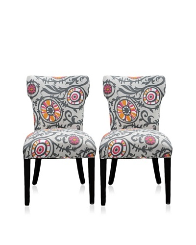 Sole Designs Set of 2 Willard Wingback Chairs, Grey/Orange