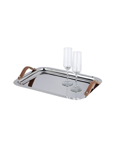 Sidney Marcus Hampton Too Tray with Leather Handles, Silver