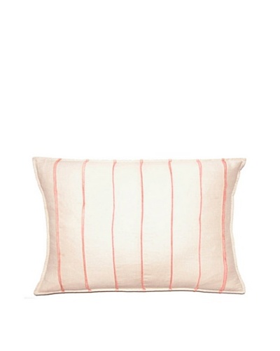Square Feathers Ivory/Pink Thread Bands Boudoir Pillow