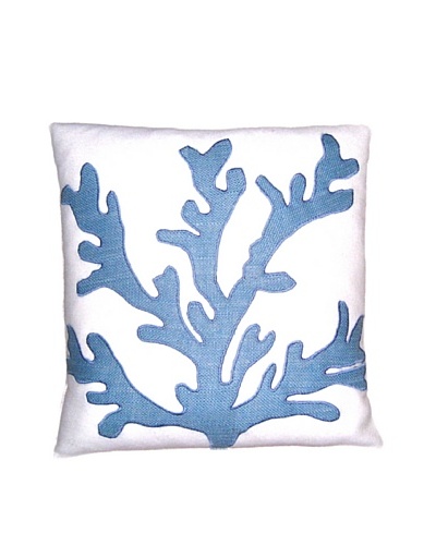 Square Feathers Center Sea Coral Ivory/Blue Square Pillow