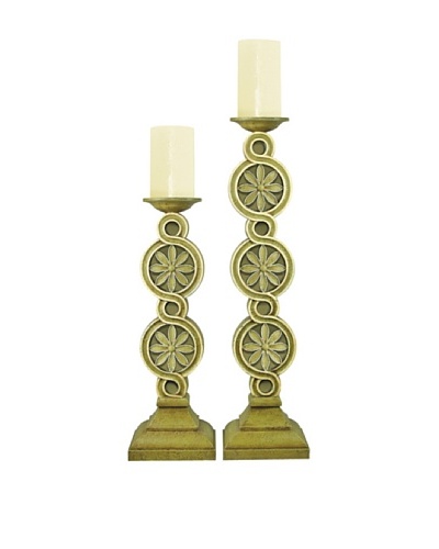 Sterling Home Pair of Medallion Scroll Candle Holders, Green, 24″