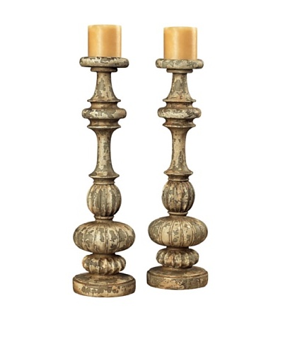 Sterling Home Pair of Flemish-Style Candle Holders, Aged Putty, 20″