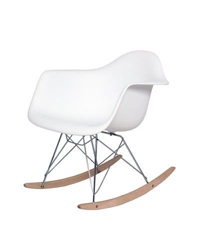 Stilnovo Adult Mid-Century Rocking Chair With Arms & Ash Wood Sleighs, White