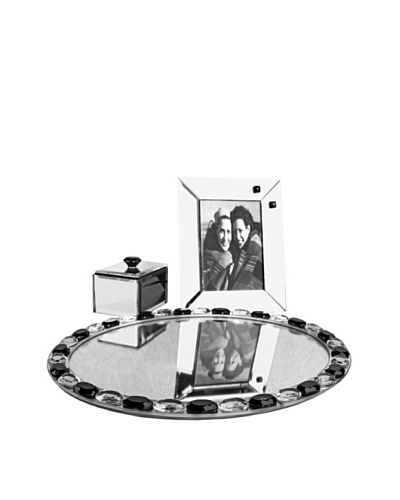 Allure Alinea Clear Jewel Accent Oval Mirror Vanity Set, Black