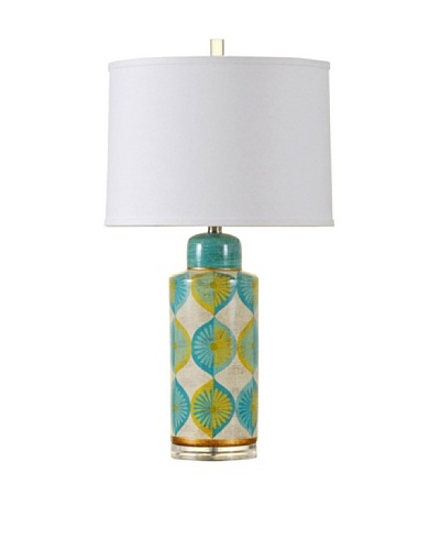 StyleCraft Indigo Toned Daisy Design Ceramic Table Lamp, Daisy Devine