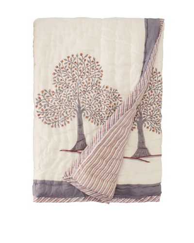 Suchiras Tree of Life Qulited Throw, White/Grey/Red, 45″ x 60″