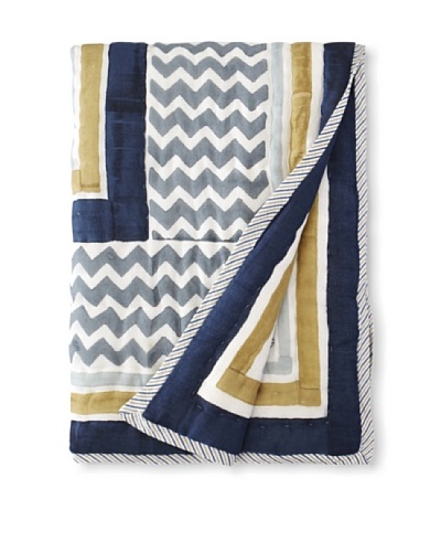 Suchiras Indigo Throw, Navy Blue/Light Blue/Beige, 60 X 45