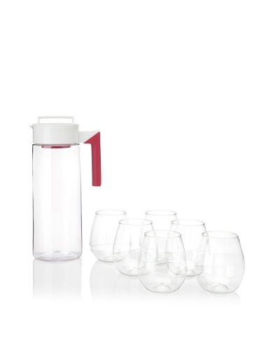 Takeya 66-Oz. Fruit Infusion Jug and (6) 16-Oz. Swirl Tumblers, White/Raspberry