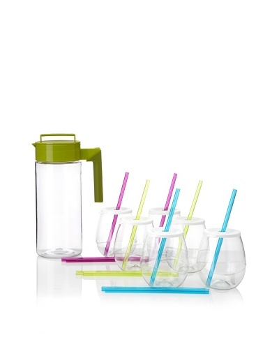 Takeya 50-Oz. Airtight Iced Tea Pitcher and (6) 16-Oz. Swirl Tumblers, Avocado/Olive