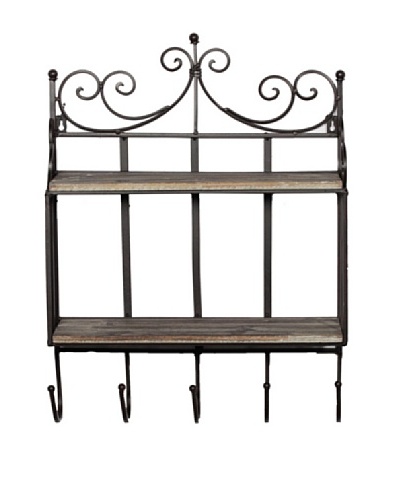 Metal & Wood Shelf with Hooks