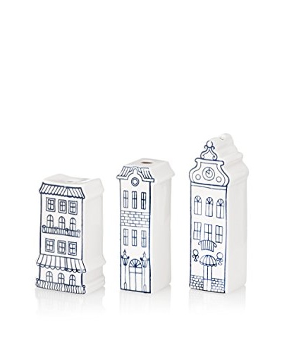 The HomePort Collections Set of 3 Victorian Ceramic Vases, White/Blue