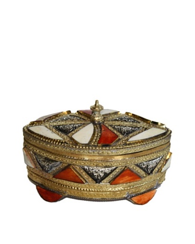 Badia Metal and Bone Oval Jewelry Box