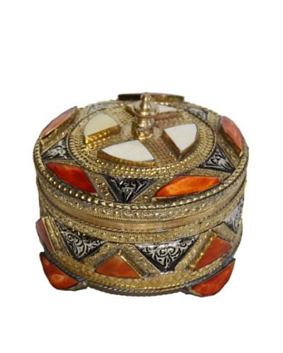 Badia Metal and Bone Round Jewelry Box