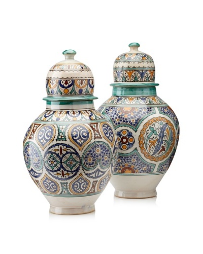 Set of 2 Hand-Painted Ceramic Jars