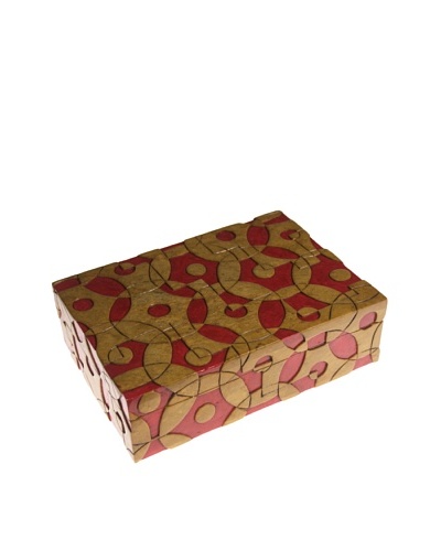 The Niger Bend Rectangular Soapstone Box with Contemporary Circles Design, Red