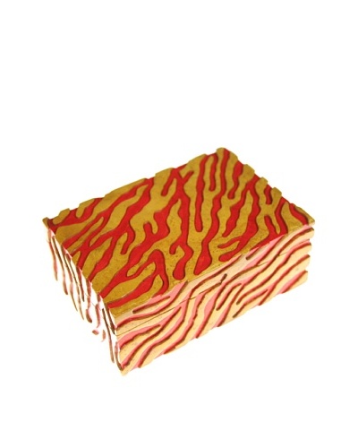 The Niger Bend Rectangular Soapstone Box with Zebra-Pattern Design, Red