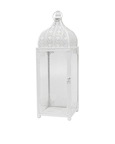 Three Hands Tall Metal Lantern, White