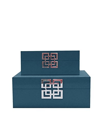 Three Hands Set of 2 Blue Wood Boxes