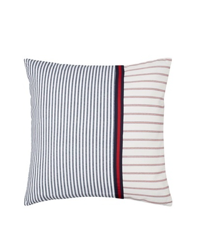 Tommy Hilfiger Vintage Plaid Pieced Stripe Decorative Pillow, Navy/White/Red, 18″ x 18″