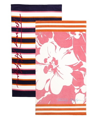 Tommy Hilfiger Set of 2 Stripe/Modern Hibiscus Beach Towels
