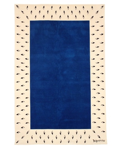 Tony Duquette Ermine Border Rug, Blue/Cream, 6′ x 9’As You See