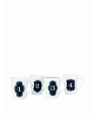 Torre & Tagus Set of 4 Vintage-Inspired Numbered Porcelain Mugs