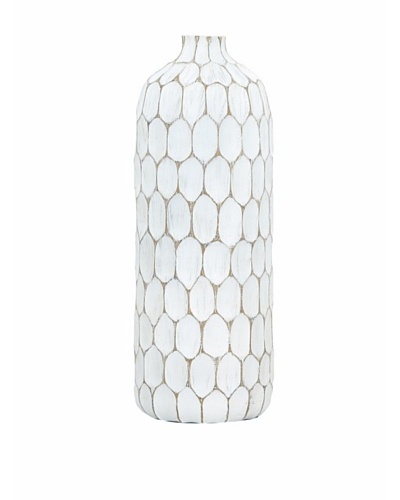 Torre & Tagus Carved Resin Tall Vase, White/Natural