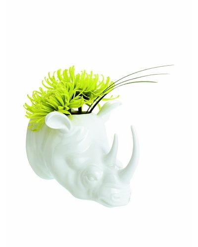 Torre & Tagus Safari Rhino Porcelain Wall Vase, White