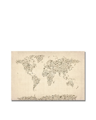 Trademark Art Michael Tompsett Music Note World Map Canvas Art