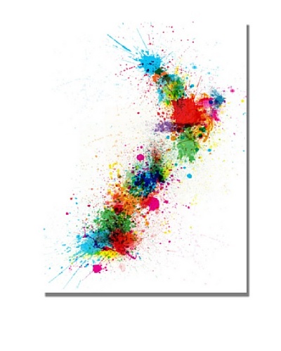 Trademark Fine Art New Zealand Paint Splashes Map by Michael Tompsett Canvas Wall Art