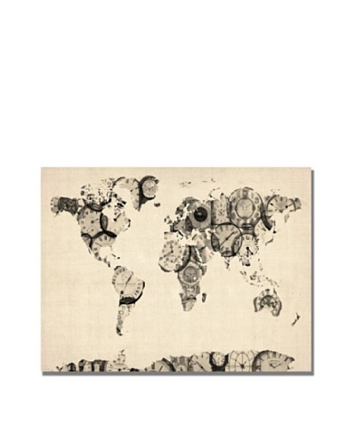 Michael Tompsett Trademark Art Old Clocks World Map Canvas Art