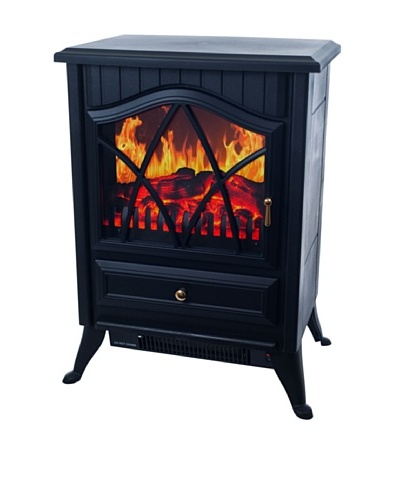 Warm House Retro Floor Standing Electric Fireplace, Black