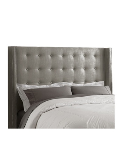 Skyline Pewter Nail Button Tufted Wingback Headboard
