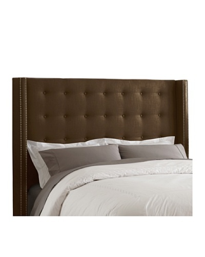 Skyline Brass Nail Button Tufted Wingback Headboard