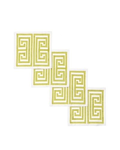 Trina Turk Set of 4 Greek Key Embroidered Cocktail Napkins [Lime]