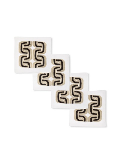 Trina Turk Set of 4 Geo Links Embroidered Cocktail Napkins [Taupe/Black]