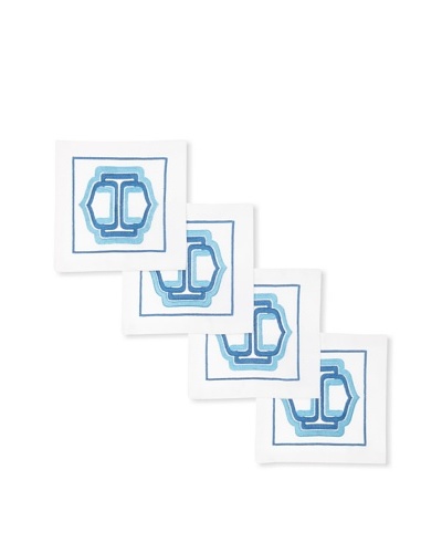 Trina Turk Set of 4 Ogee Embroidered Cocktail Napkins [Blue]