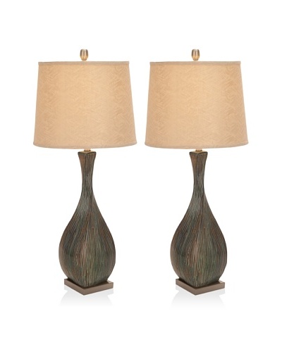 UMA Set of 2 Ceramic/Metal Table Lamps, Multi/Beige