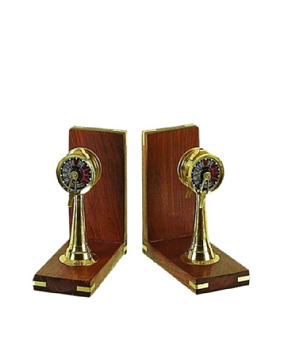 UMA Wooden Brass Ship Controller Bookends