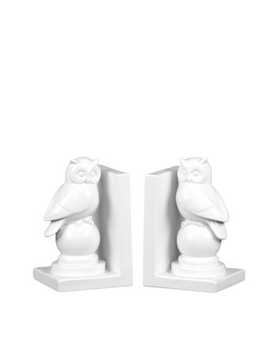 Ceramic Owl Bookends, White