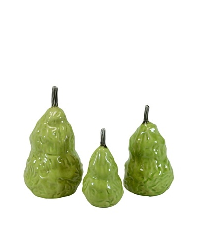 Set of 3 Ceramic Pears, Green