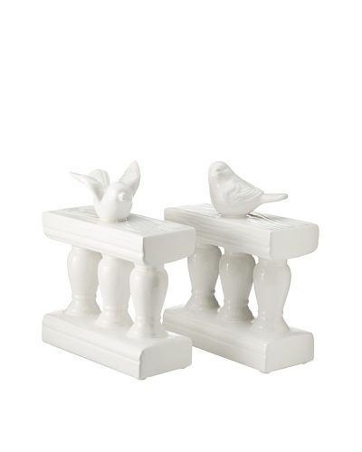 Ceramic Bird On Bannister Bookends, White