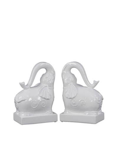 Urban Trends Collection Ceramic Elephant Bookends, White