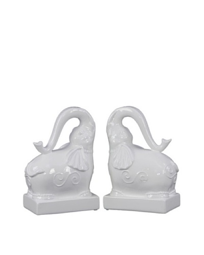 Urban Trends Collection Ceramic Elephant Bookends, White
