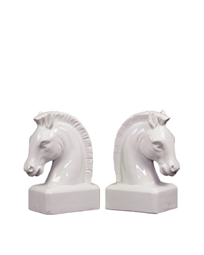 Urban Trends Collection Ceramic Horse Head Bookends, White