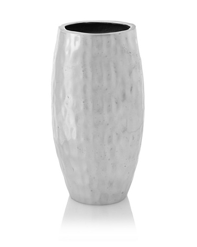 Jim Marvin Collection Hammered Aluminum Round Barrel Vase, Silver, 8.25″