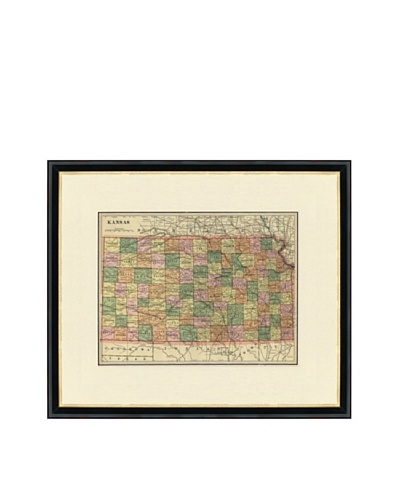 Vintage Print Gallery Antique Kansas Map, 1892-1895