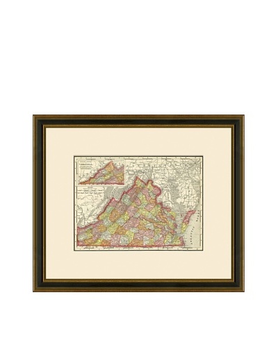 Antique Lithographic Map of Virginia, 1886-1899